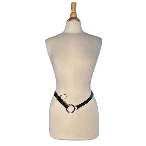 Talbots Genuine Leather Black Tan Belt Silver Buckle Plus Size Made in Italy - Picture 1 of 9